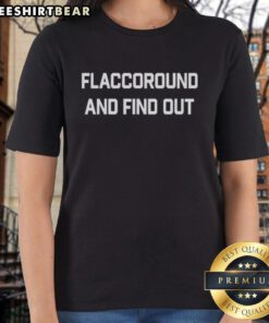 Official Dan Patrick Show Flacco Round and Find Out Ladies Tee featuring a stylish design for fans of the show.