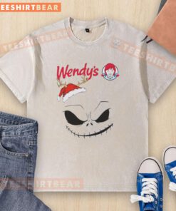 Original Jack Skellington X Wendy's Merry Christmas washed t-shirt featuring a festive design and vibrant colors.