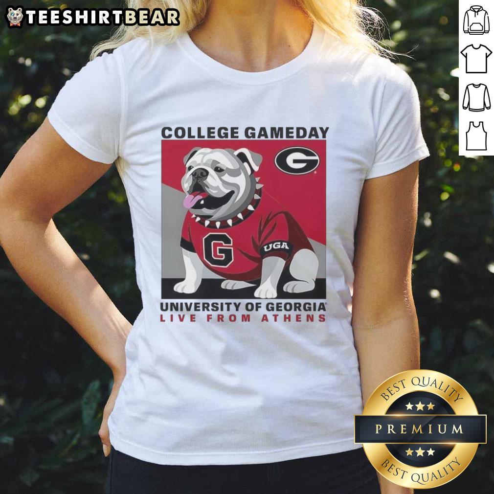 Premium Georgia Bulldogs NFL 2025 College Gameday ladies tee featuring mascot design, perfect for game day in Athens.