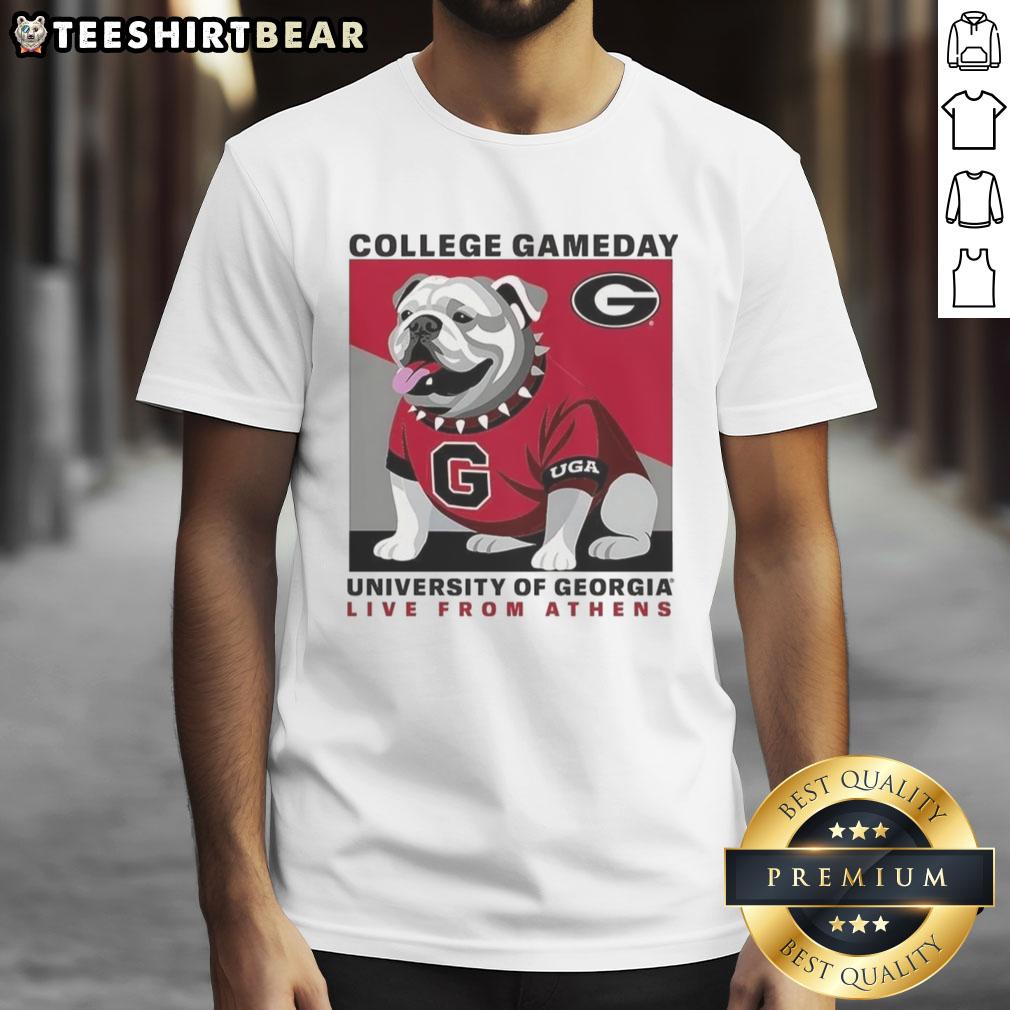 Alt Text: Premium Georgia Bulldogs NFL 2025 College Gameday T-shirt featuring the mascot, perfect for fans in Athens.