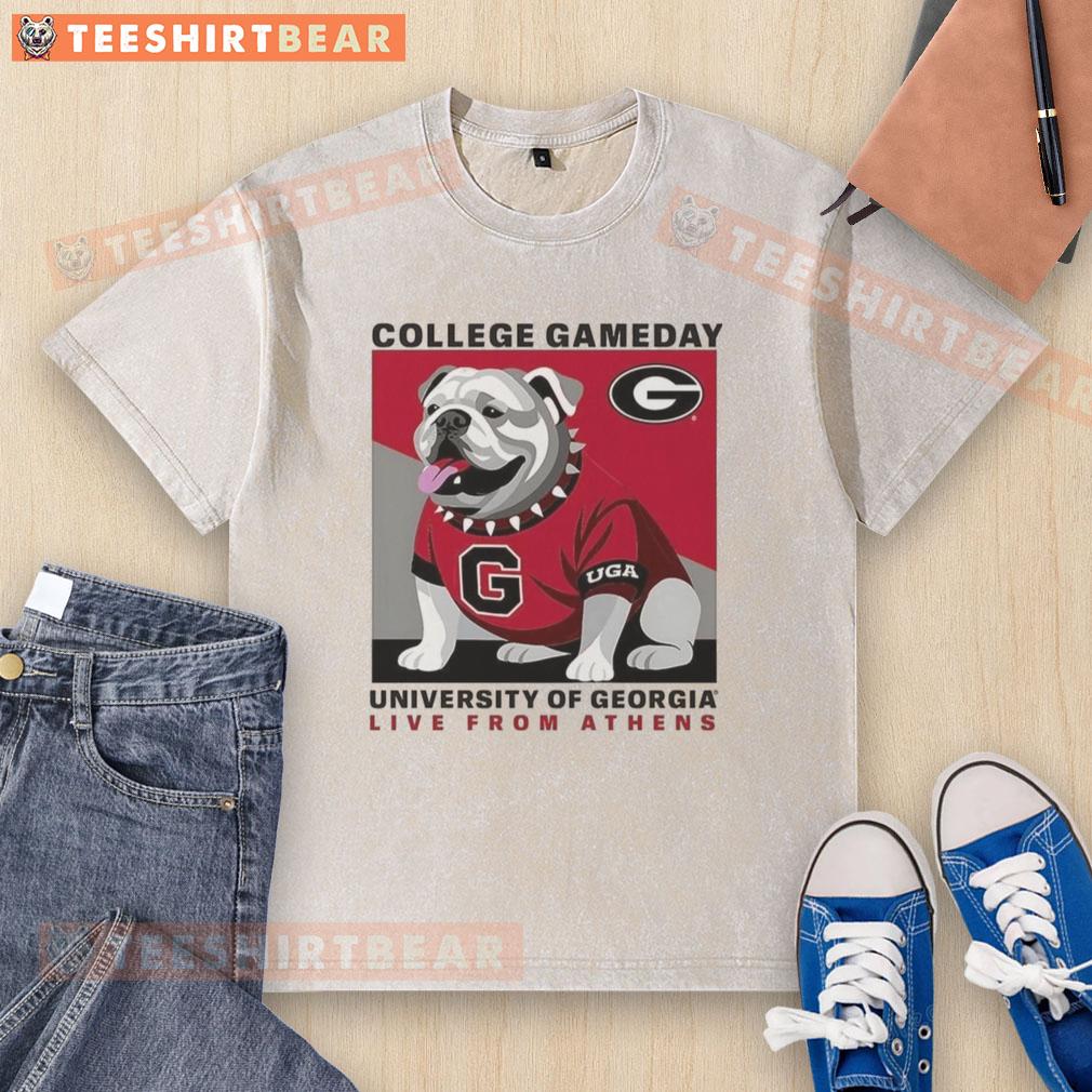 Alt Text: Premium Georgia Bulldogs NFL 2025 College Gameday t-shirt featuring the mascot, perfect for game day in Athens.