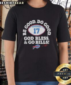 Premium Josh Allen MVP Buffalo Bills signature ladies tee with 'Be Good, Do Good, God Bless, and Go Bills' design.