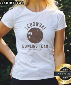 Alt Text: Premium Lebowski Bowling Team Los Angeles Ladies Tee featuring vibrant design for bowling enthusiasts.