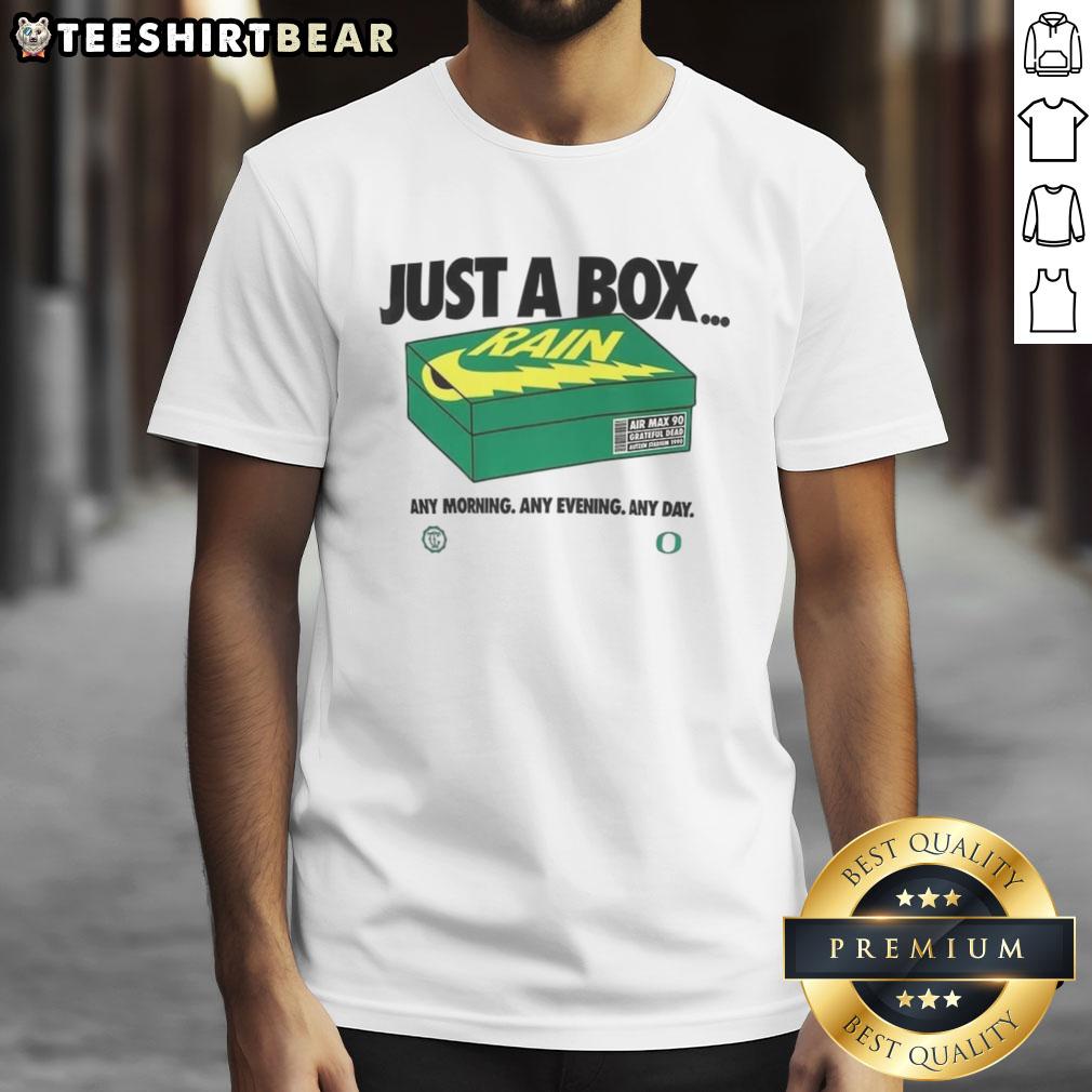 Premium Oregon Ducks Just A Box T-Shirt for any occasion, showcasing vibrant team colors and logo for fans.