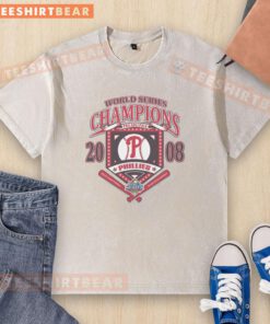 Premium Philadelphia Phillies White Cooperstown World Series Champions Arch Washed T-Shirt displayed on a hanger.