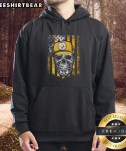 Premium Pittsburgh Steelers NFL hoodie with skull and American flag design for football lovers.