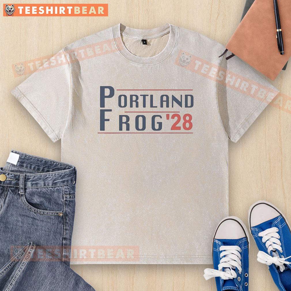Alt Text: Premium Portland Frog 28 Washed T-Shirt in soft cotton featuring a vibrant frog graphic, perfect for casual wear.