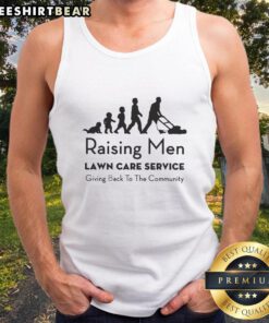 Premium Raising Men Lawn Care Service team in tank tops giving back to the community with landscaping and gardening efforts.