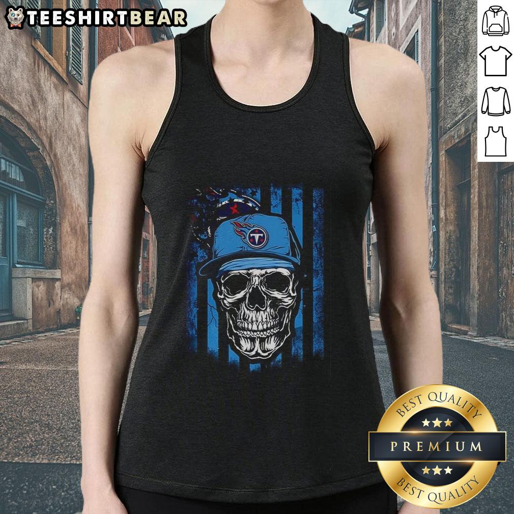Premium Tennessee Titans NFL skull tank top featuring American flag design for football lovers.