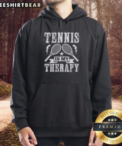 Premium Tennis Is My Therapy Hoodie in navy blue, featuring a stylish design perfect for tennis lovers and casual wear.