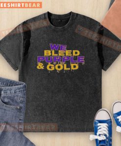 Premium We Bleed Purple and Gold washed t-shirt featuring a stylish design, perfect for fans and fashion enthusiasts.