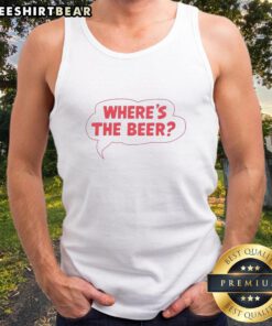Alt Text: Premium Where's The Beer Word Bubble Tank Top featuring fun and playful beer-themed graphics for casual wear.