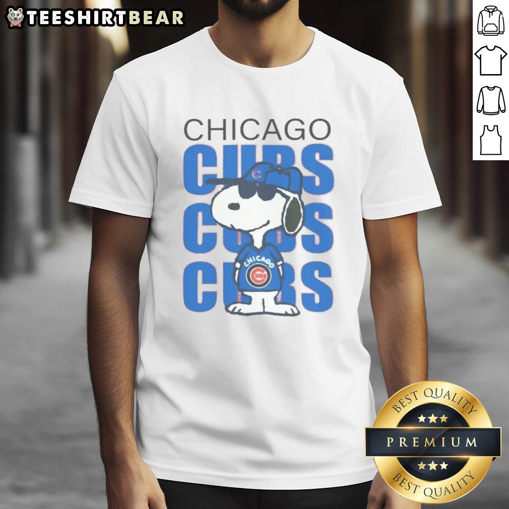 Alt Text: Pretty Carousell Chicago Cubs Snoopy T-Shirt featuring a colorful design of Snoopy in Cubs gear, perfect for fans.