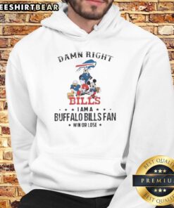 Pretty Mickey and Friends hoodie for Buffalo Bills fans, showcasing team spirit with 'Damn Right I Am' slogan.