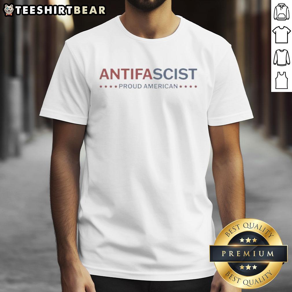 Pretty Proud American Antifa Antifascist T-Shirt featuring bold graphics and vibrant colors promoting anti-fascism.