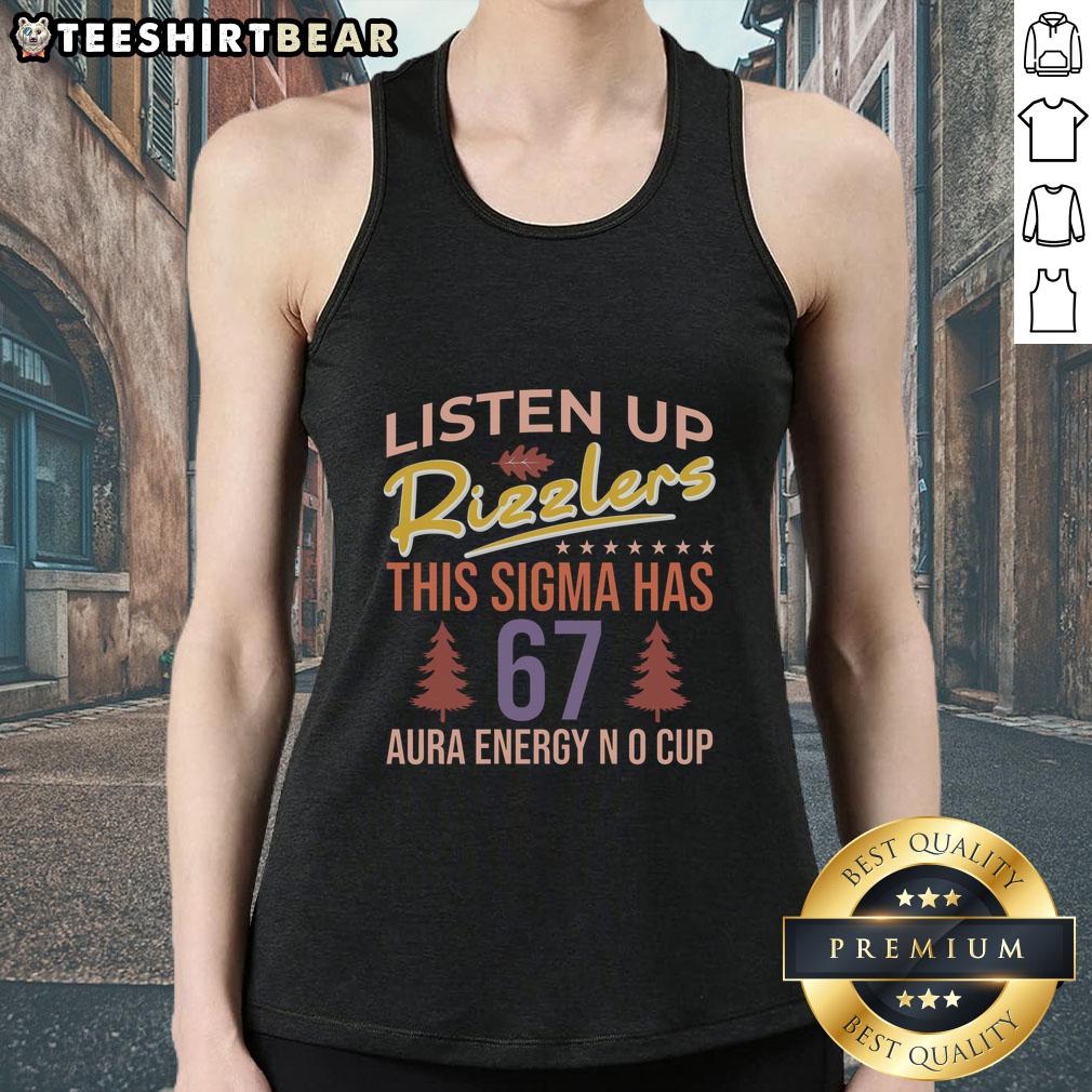 Alt Text: Top Listen Up Rizzlers Sigma 67 Aura Energy Tank Top in vibrant colors, perfect for stylish and energetic outfits.