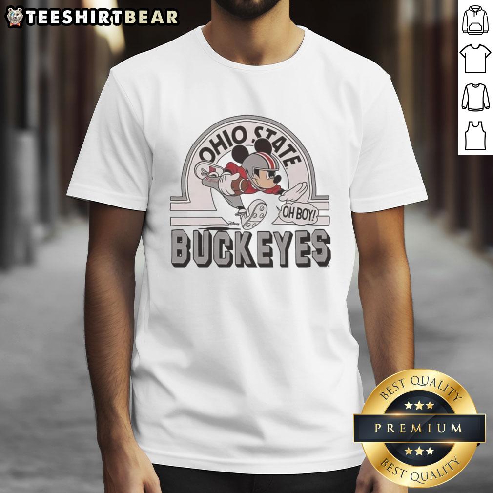Top Mickey Mouse Disney X Ohio State Buckeyes Football logo t-shirt featuring vibrant graphics and team colors.