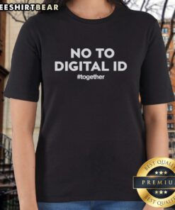 Women wearing 'Top No to Digital ID' tees, promoting digital privacy and personal freedom in a vibrant outdoor setting.