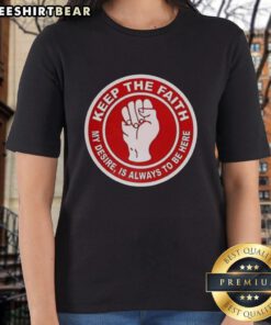 Alt Text: Top Nottingham Forest Keep The Faith Ladies Tee in vibrant red, showcasing team pride and style for female fans.