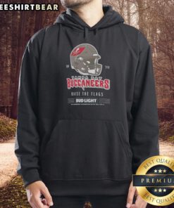 Alt Text: Top Tampa Bay Buccaneers Bud Light 1976 Raise The Flags football helmet hoodie showcasing team pride and vintage style.