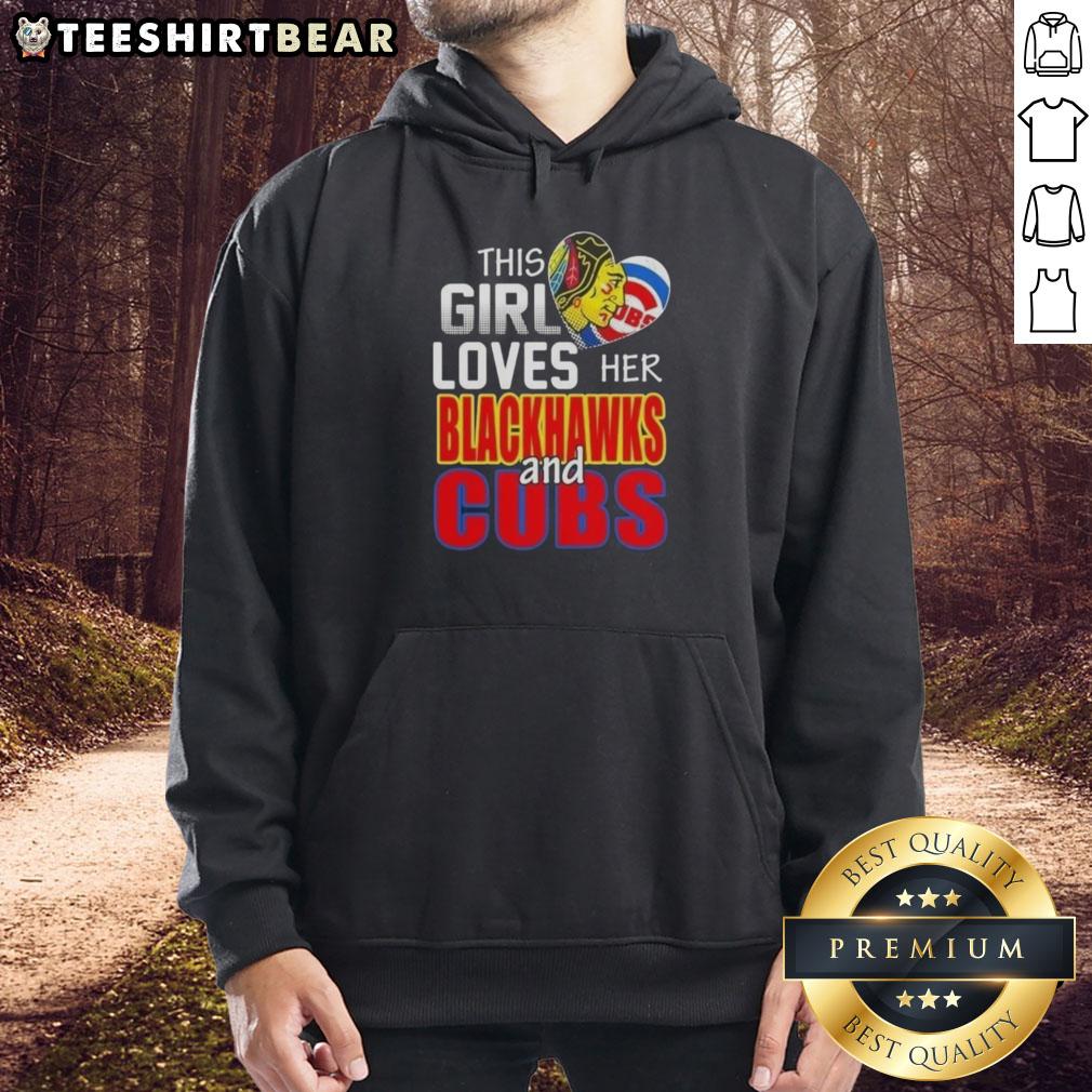 Girl in a Chicago sports hoodie, showcasing her love for Blackhawks and Cubs, smiling outdoors.