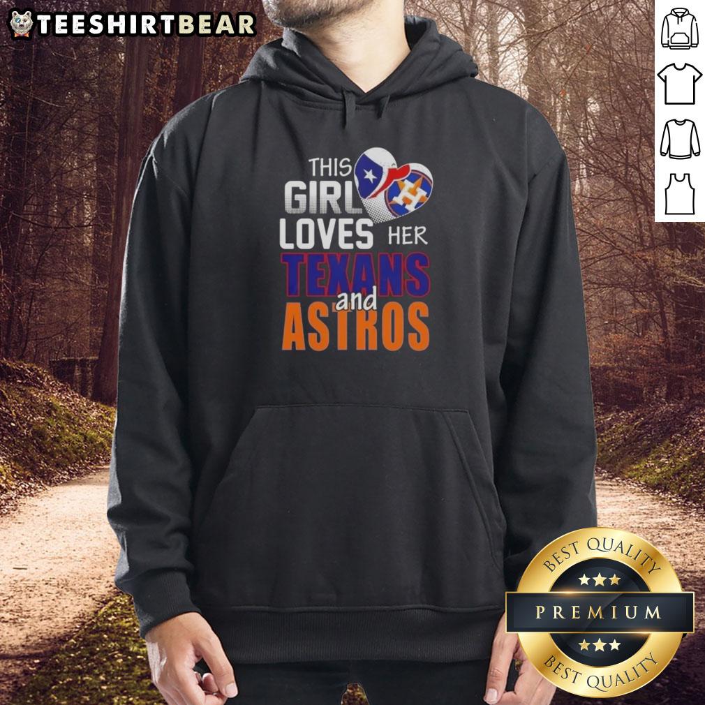 Alt Text: Girl wearing a Houston Texans and Astros hoodie, showcasing her love for Houston sports in a vibrant setting.