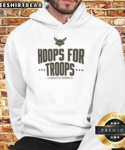 Good Hoops for Troops Charlotte Hornets basketball hoodie featuring team colors and logo, perfect for fans and supporters.