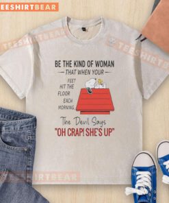 Good Snoopy t-shirt design inspiring women to start each day positively with a cheerful message and vibrant graphics.