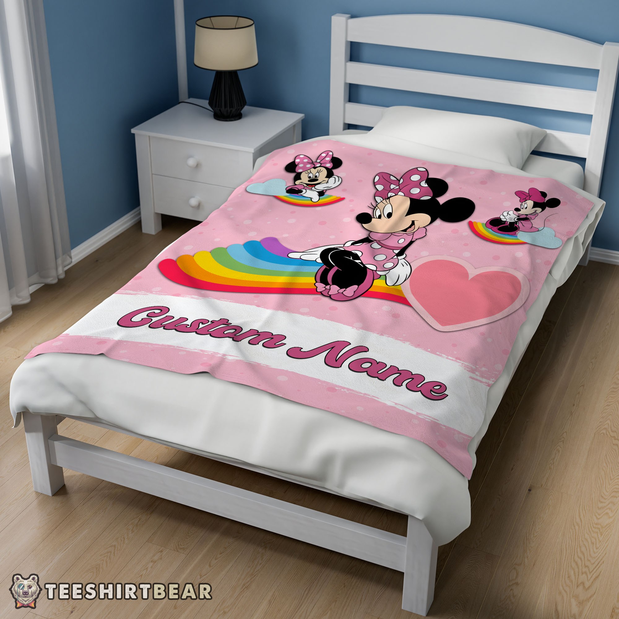 Hot Disney Cartoon Minnie With Rainbow Blanket Fleece Customized Blanket - Image 3