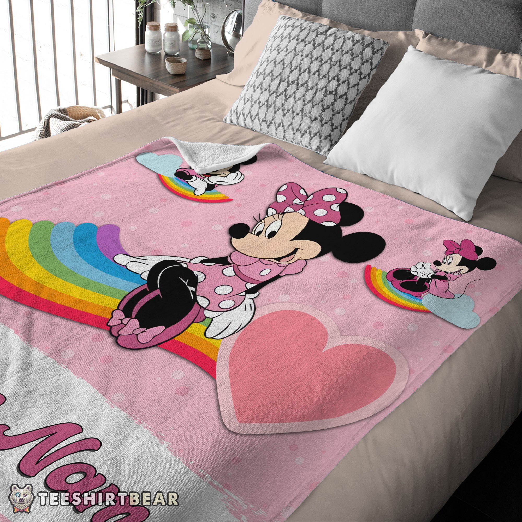 Hot Disney Cartoon Minnie With Rainbow Blanket Fleece Customized Blanket - Image 4