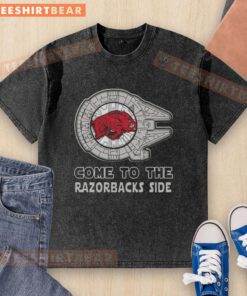 Hot Star Wars Arkansas Razorbacks side washed t-shirt featuring vibrant graphics and a comfortable fit for fans.