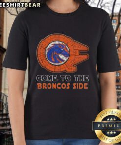 Stylish Hot Star Wars Boise State Broncos side ladies tee featuring vibrant graphics for fans and fashion lovers.