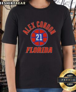 Florida Gators basketball ladies tee featuring Alex Condon's name and number 21, perfect for fans and game day.