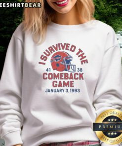 Nice Homage Buffalo Bills 'I Survived The Comeback Game' sweatshirt featuring team colors and bold graphic design.