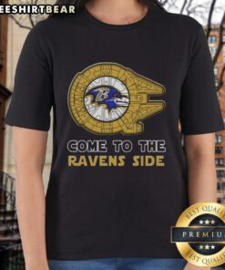 Womens Baltimore Ravens tee featuring a unique Star Wars design, perfect for fans and game day attire.