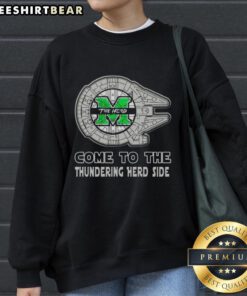 Stylish Star Wars sweatshirt featuring the Marshall Thundering Herd logo, perfect for fans and casual wear.