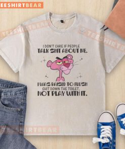 Pretty pink Panther graphic on a 'I dont care if people talk' washed t-shirt, showcasing a bold and fun style.