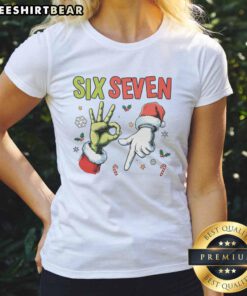 Alt Text: Funny Christmas meme tee for ladies featuring the number 67, perfect for holiday gatherings and festive cheer.