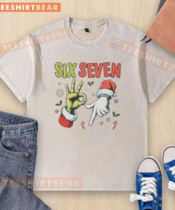 Funny Christmas meme t-shirt featuring the number 67, perfect for holiday humor and festive celebrations.