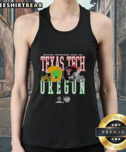 2026 Capital One Orange Bowl helmet matchup tank top featuring Oregon Ducks vs Texas Tech Red Raiders design.