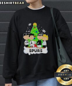 Awesome Peanuts Comic Christmas Tree graphic sweatshirt featuring San Antonio Spurs design for festive fans.