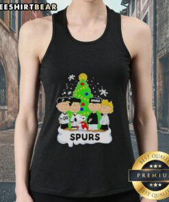 Awesome Peanuts comic Christmas tree graphic tank top featuring San Antonio Spurs design, perfect for festive basketball fans.