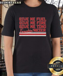 Funny New Jersey Devils Fuel Fire Timo Freakin Meier Ladies Tee showcasing vibrant design for hockey fans.
