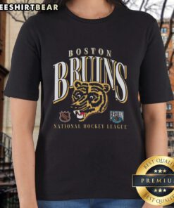 Vintage Boston Bruins ladies tee featuring classic logo design, perfect for hockey fans and casual wear.