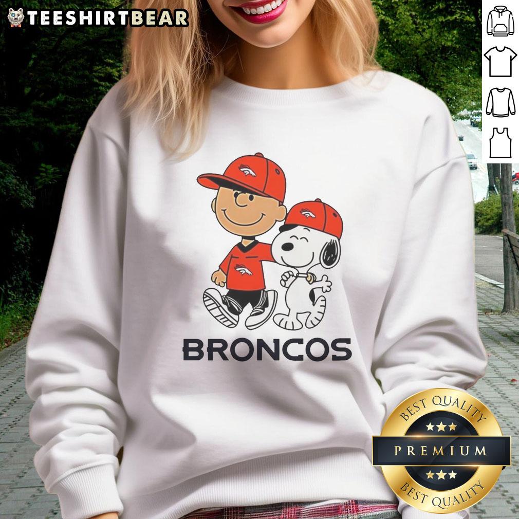 Good Denver Broncos NFL X Peanuts Snoopy and Charlie Brown sweatshirt featuring vibrant graphics and cozy design.