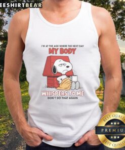 Good I'm At The Age tank top featuring a humorous message about body aches and self-awareness for mature audiences.