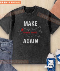 Good Make Russia Small Again washed t-shirt featuring bold text design, perfect for casual wear and statement fashion.