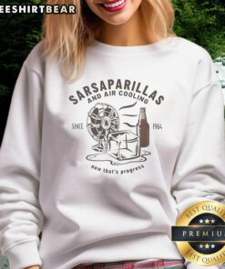 Retro sweatshirt featuring 'Good Sarsaparillas and Air Cooling Since 1964' slogan, perfect for carbonated drinks enthusiasts.