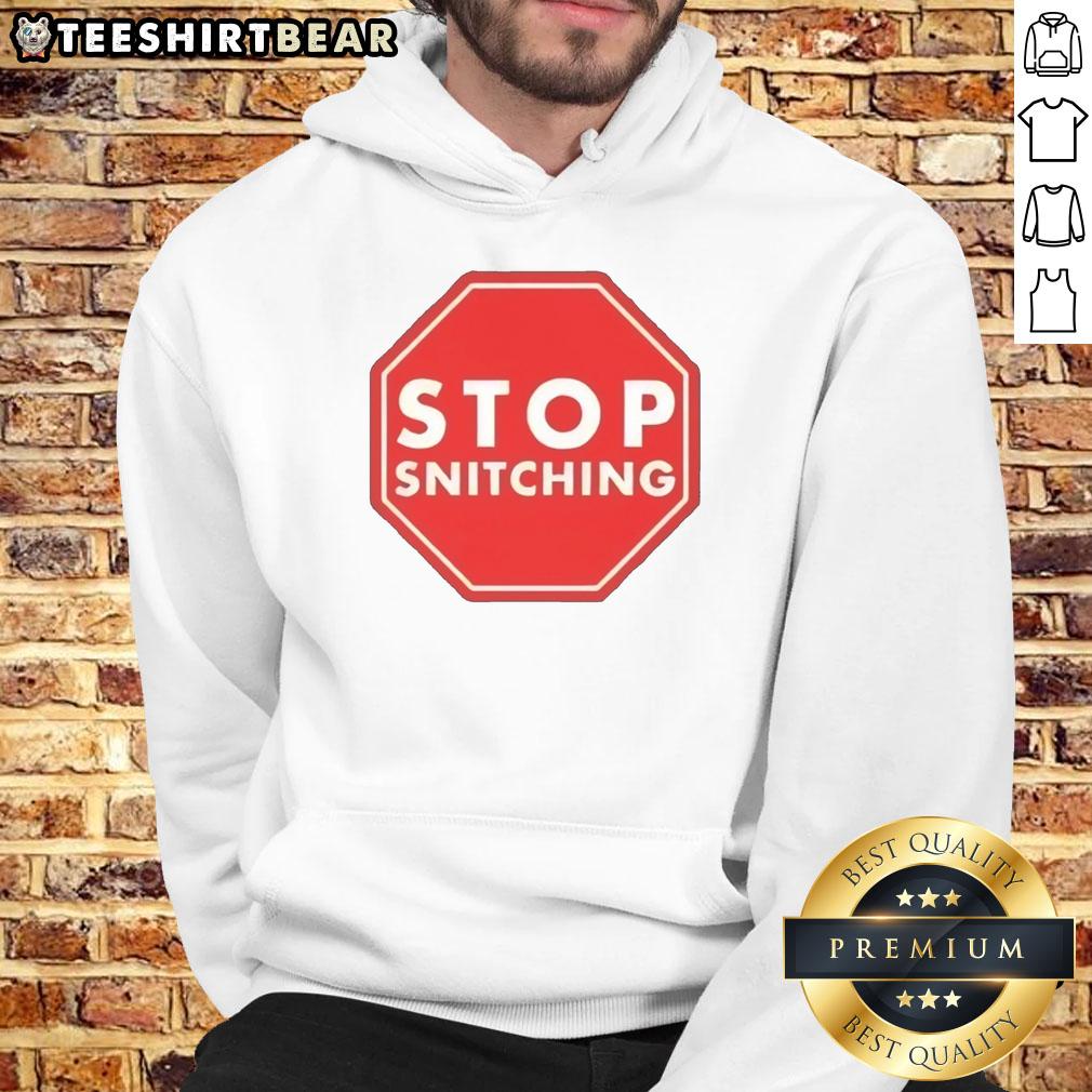 Good Stop Snitching Hoodie in black, featuring bold white text, perfect for streetwear and urban fashion enthusiasts.
