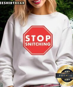Good Stop Snitching Sweatshirt in black, featuring bold white text, perfect for streetwear enthusiasts and making a statement.